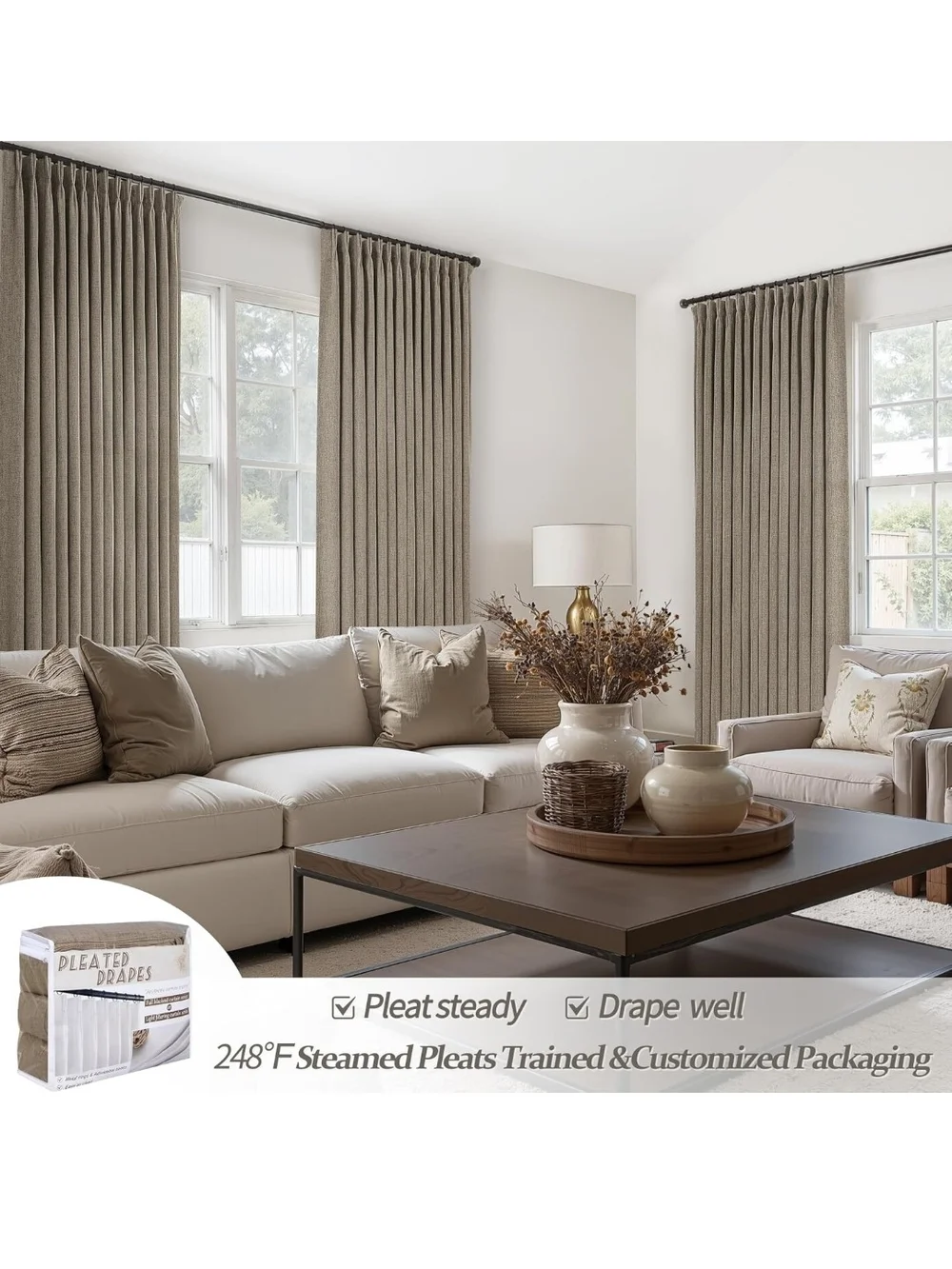Neutral Taupe Blackout Thermal Curtain Panel - Pack of 2